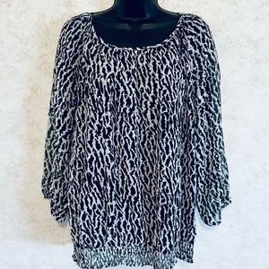Cathy Daniels Sequins Elastic Hem Raglan Sleeve Animal Print Size XL Gray Black
